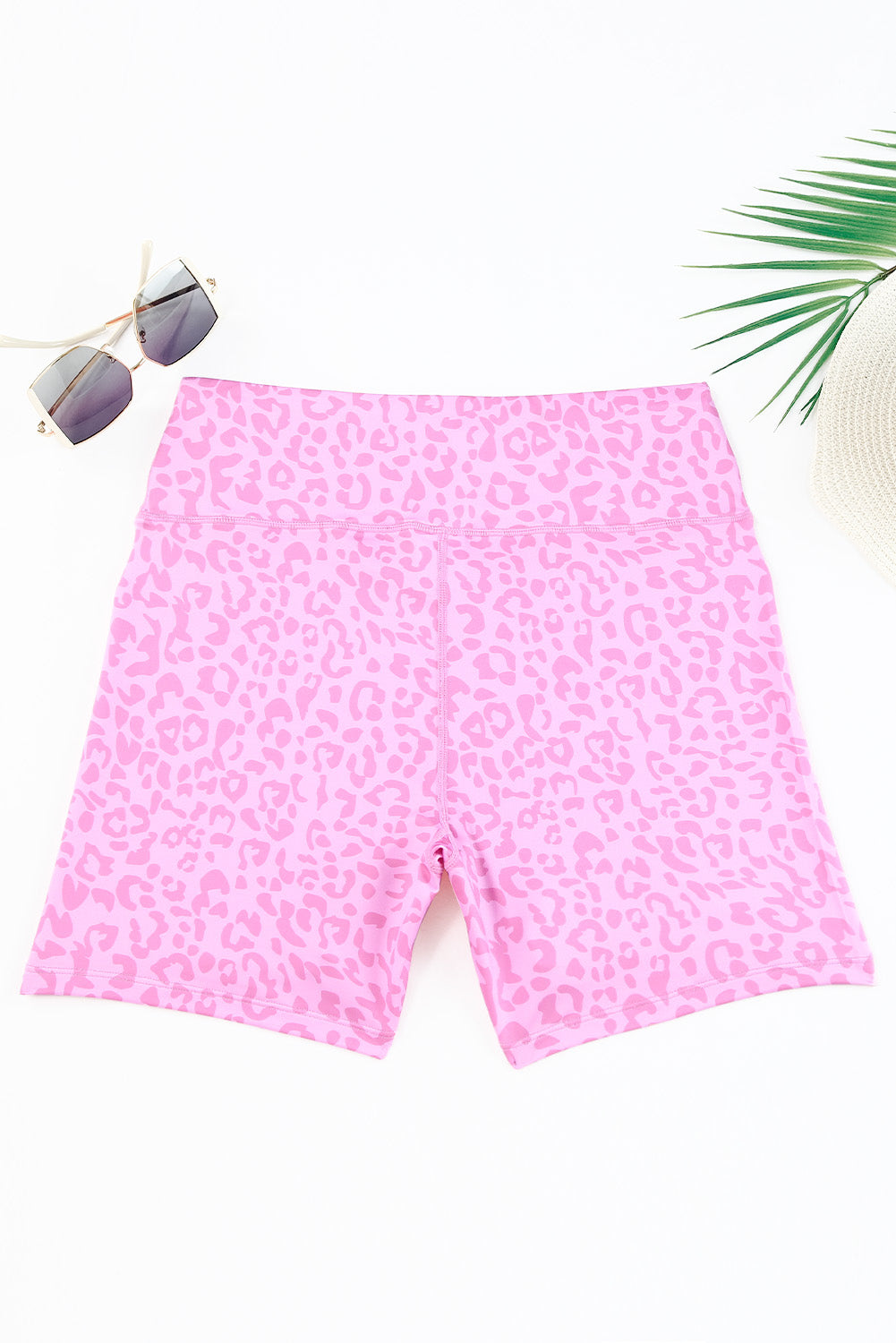 Pink Leopard Print Elastic Cycling Shorts