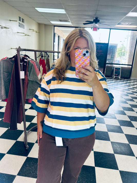 Butter/Denim Blue Striped French Terry Top