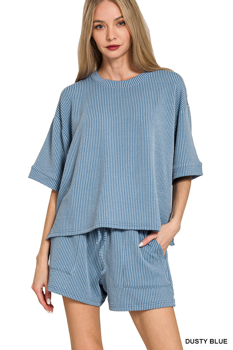 Zenana Ribbed Short Sets