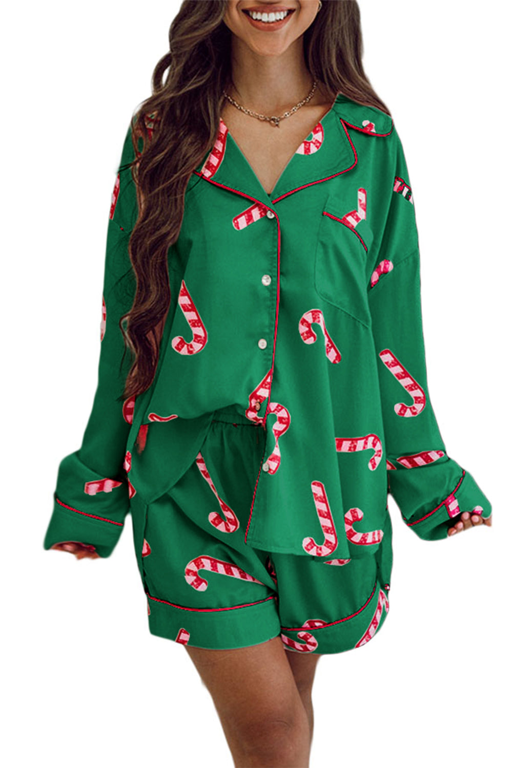 Candy Cane Print Christmas Pajama Set