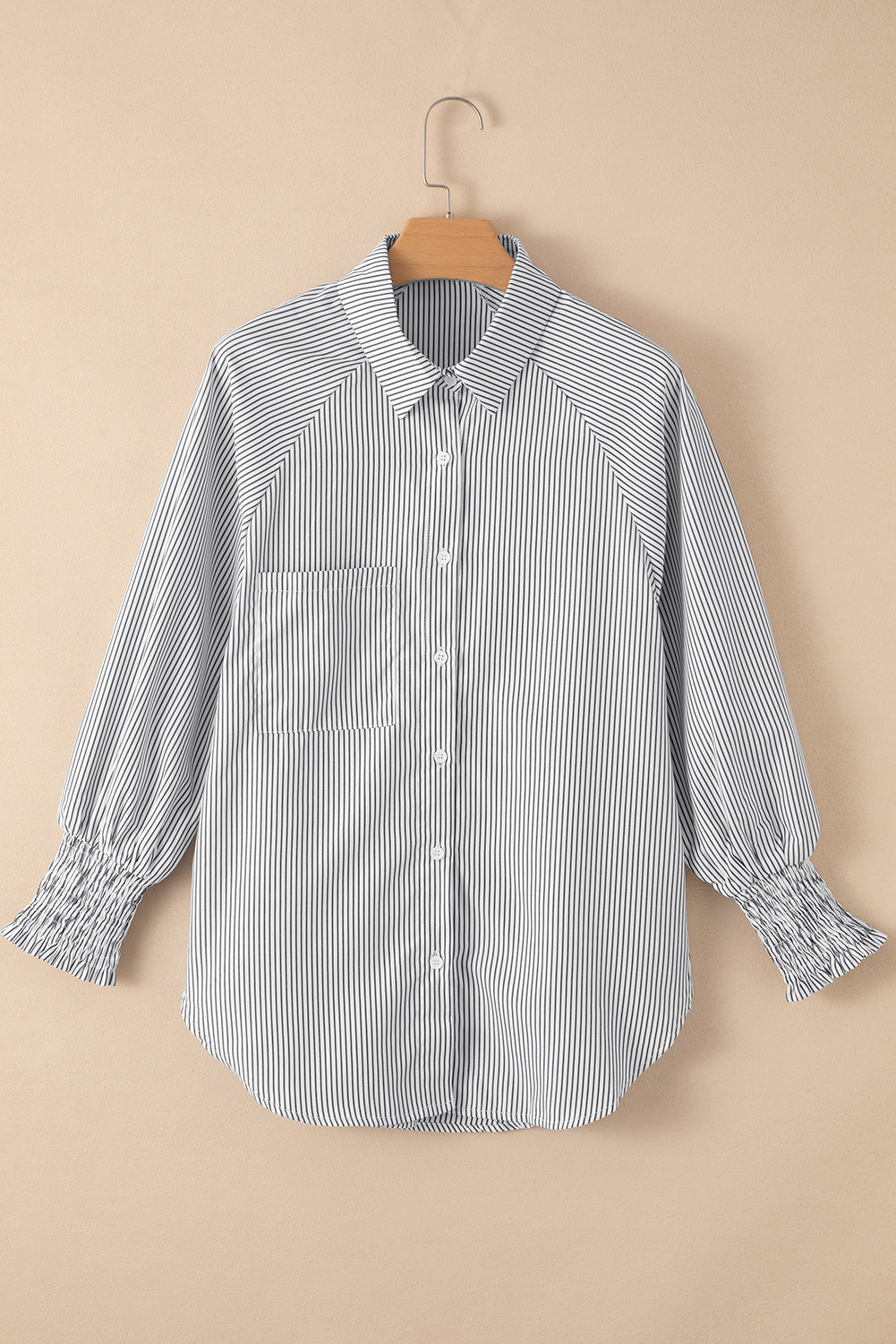 Striped Casual Shirred Cuffs Shirt