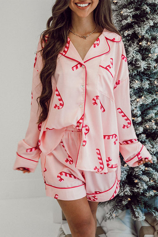 Candy Cane Print Christmas Pajama Set