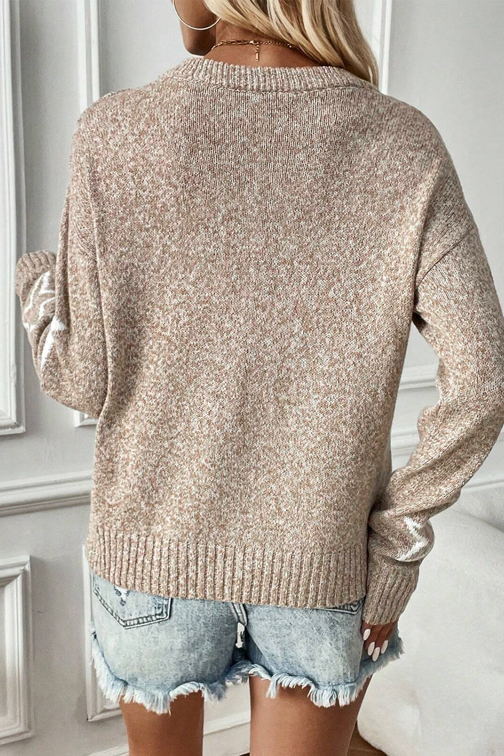 Star Pattern Drop Shoulder Knit Sweater