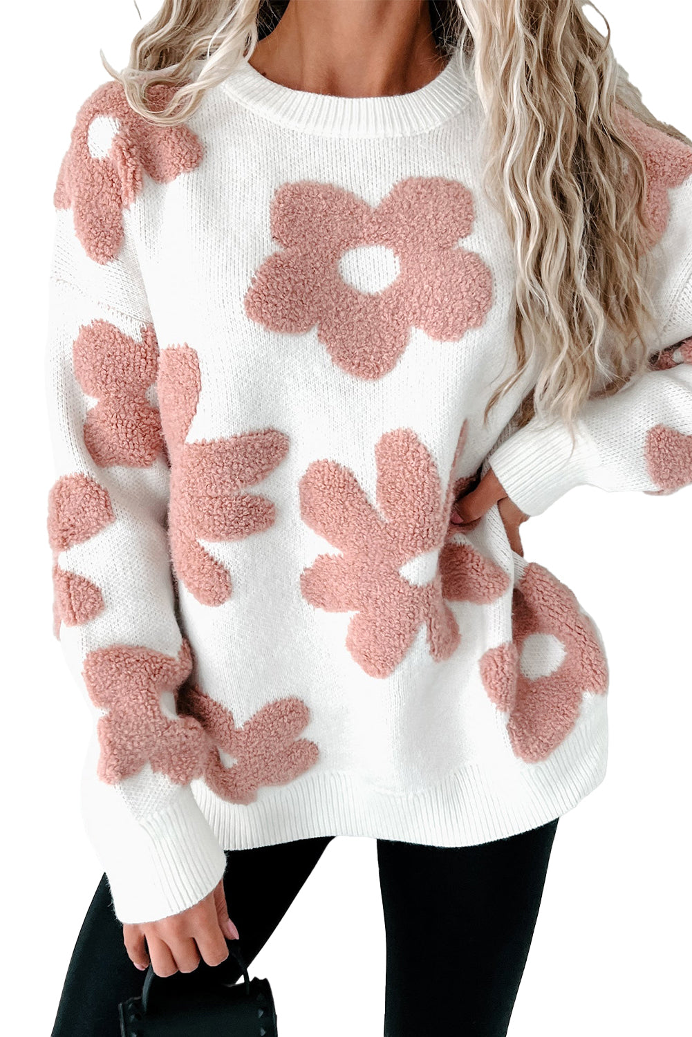 Vintage Flower Drop Shoulder Loose Sweater