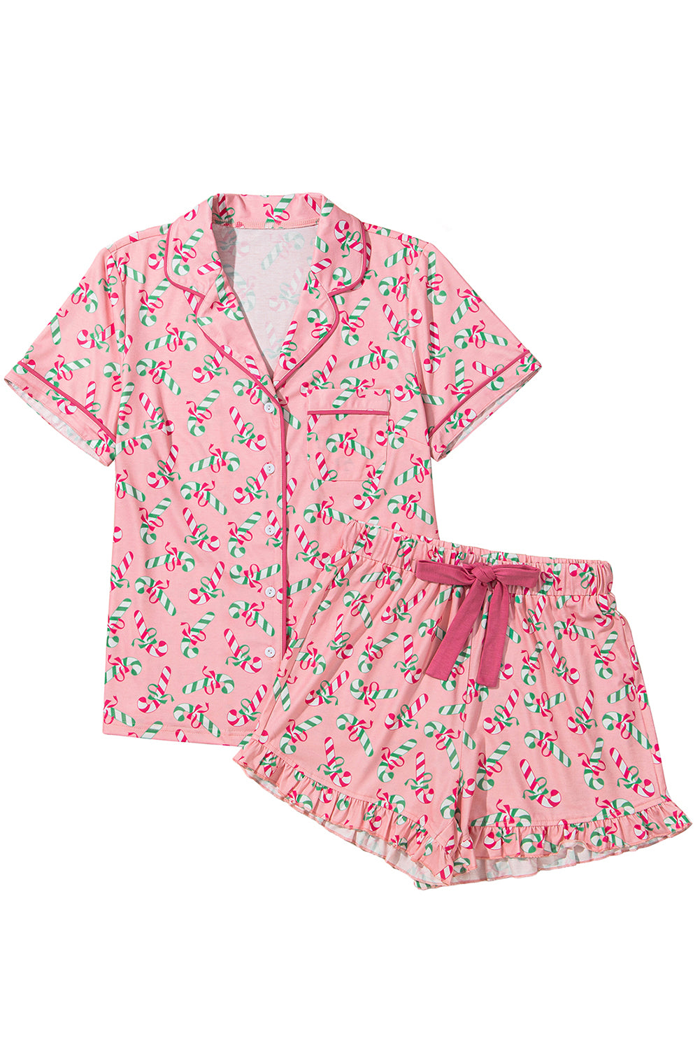 Christmas Candy Cane Print Knotted Pajama Set