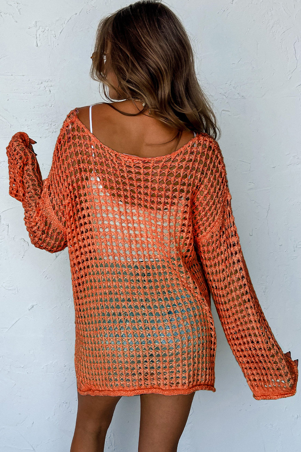 Knit Cut Out Crochet Long Sleeve Tunic Top