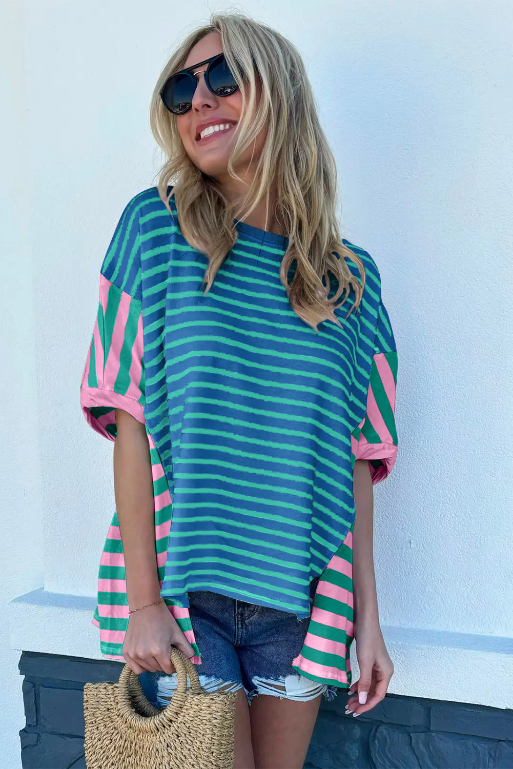 Patchwork Slits Baggy T Shirt