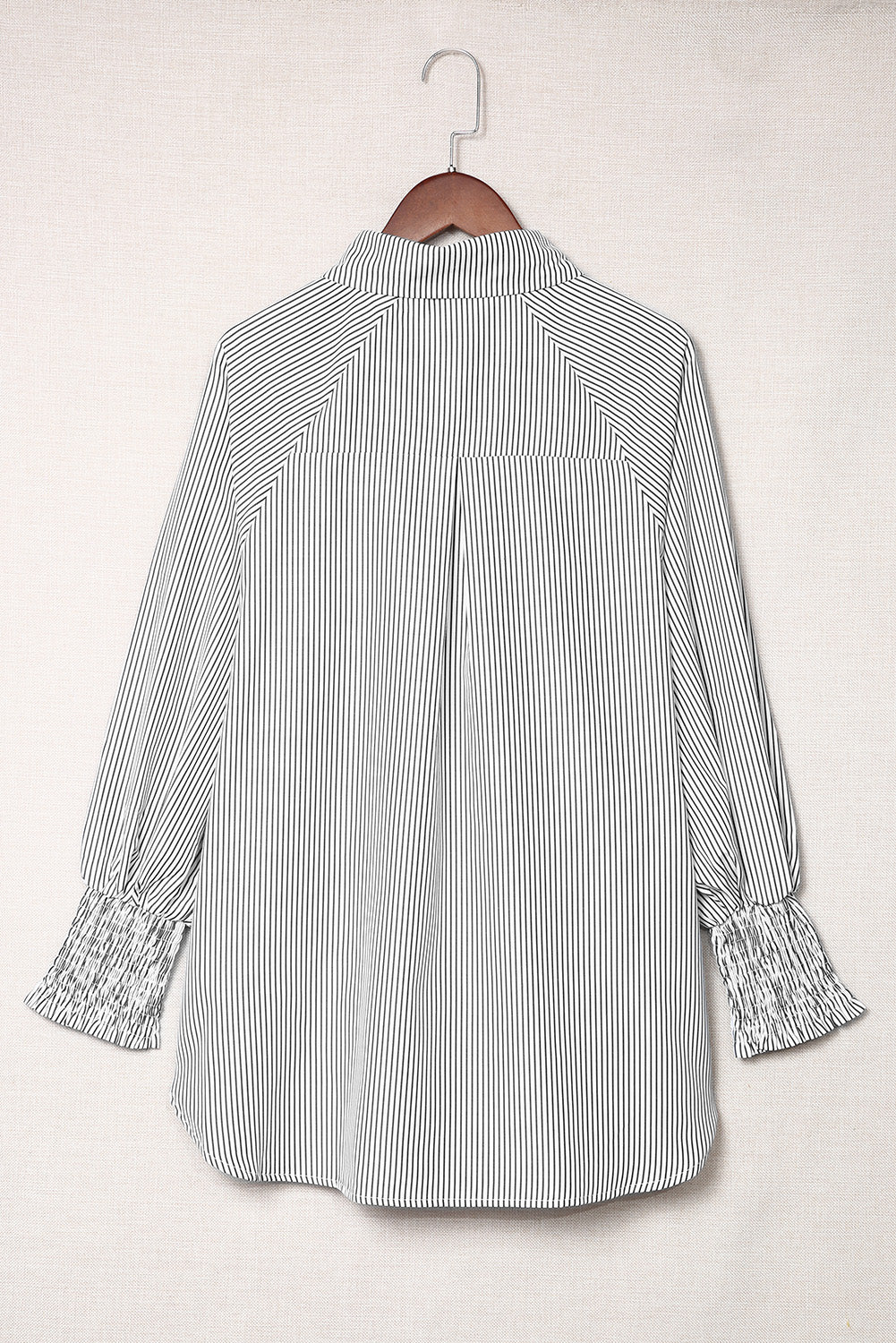 Striped Casual Shirred Cuffs Shirt