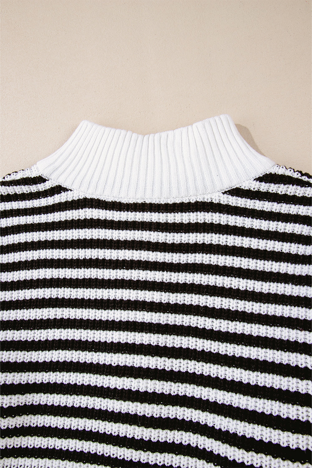 Striped Zip Up Collar Drop Sleeve Sweater