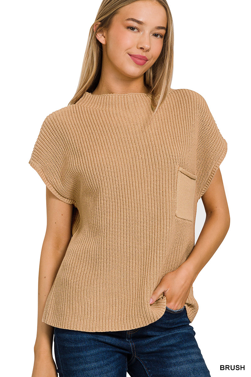 ZENANA MOCK NECK SHORT SLEEVE SWEATER