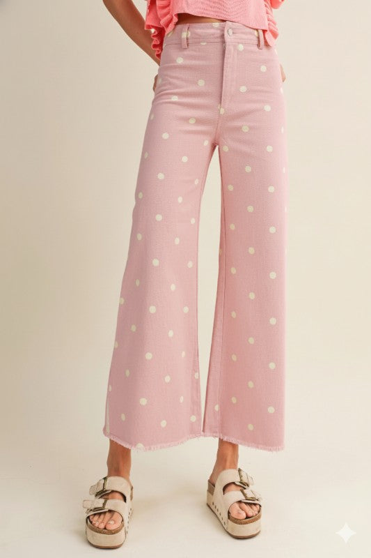 Pink/Ivory Polka Dot Relaxed Fit Pants