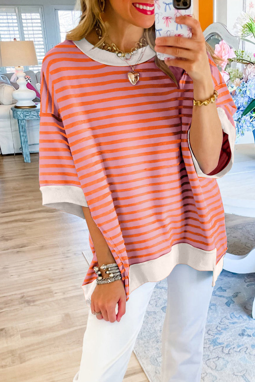 Stripe Colorblock Drop Sleeve Oversized T Shirt