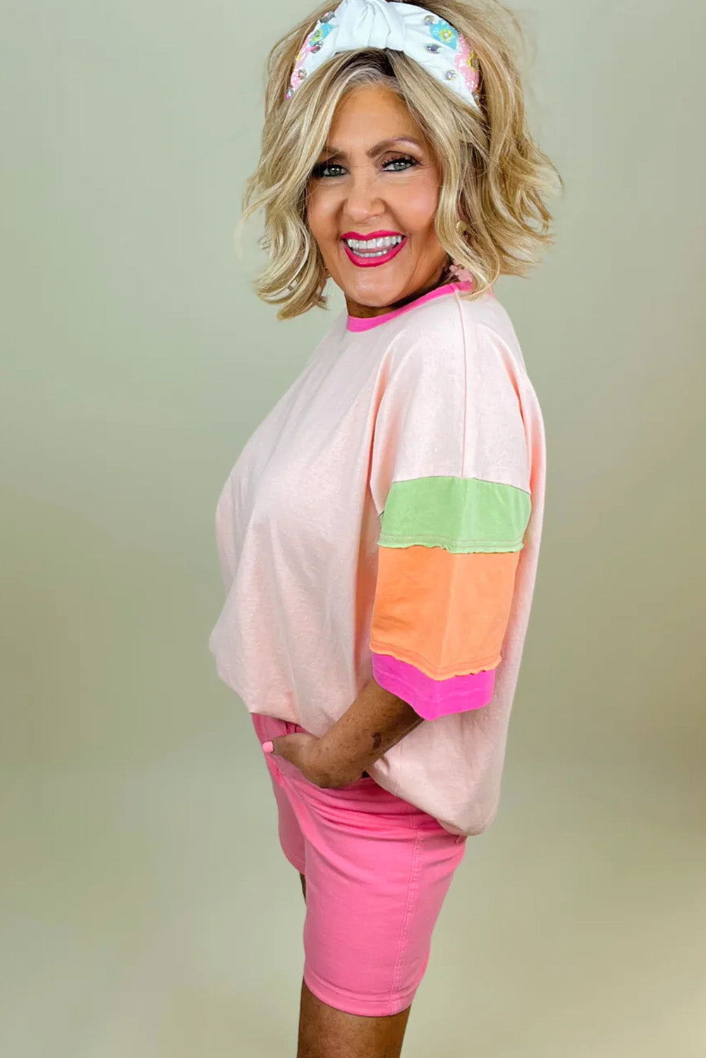 Color Block Half Plus Size T Shirt