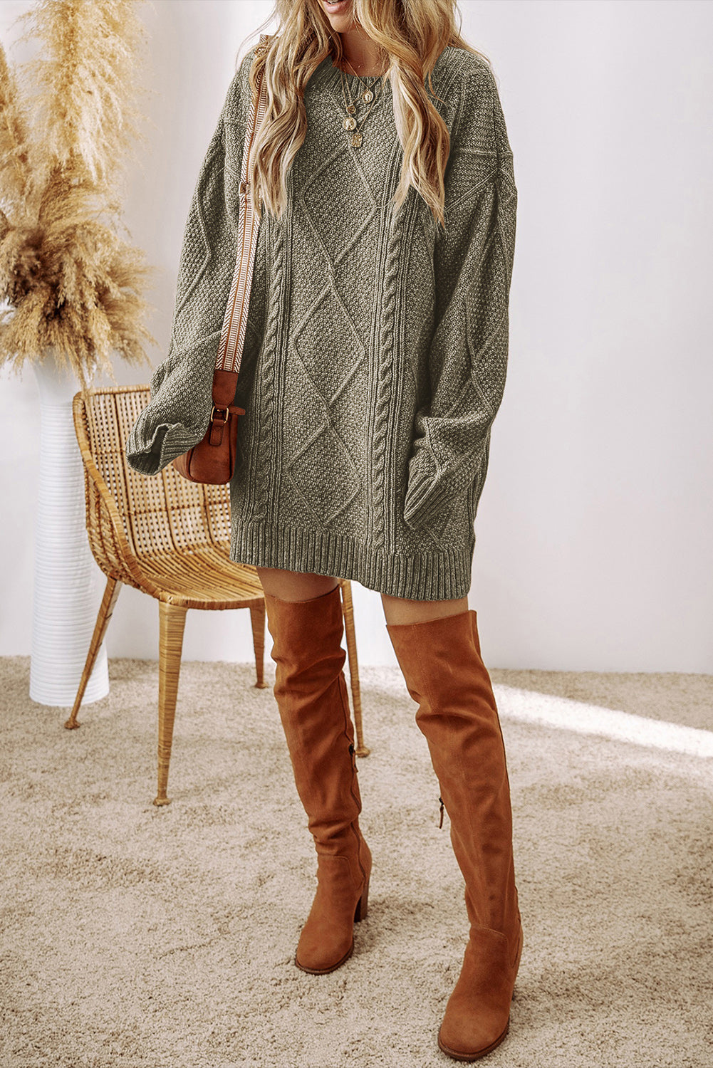 Knit Drop Shoulder Loose Fit Sweater Dress