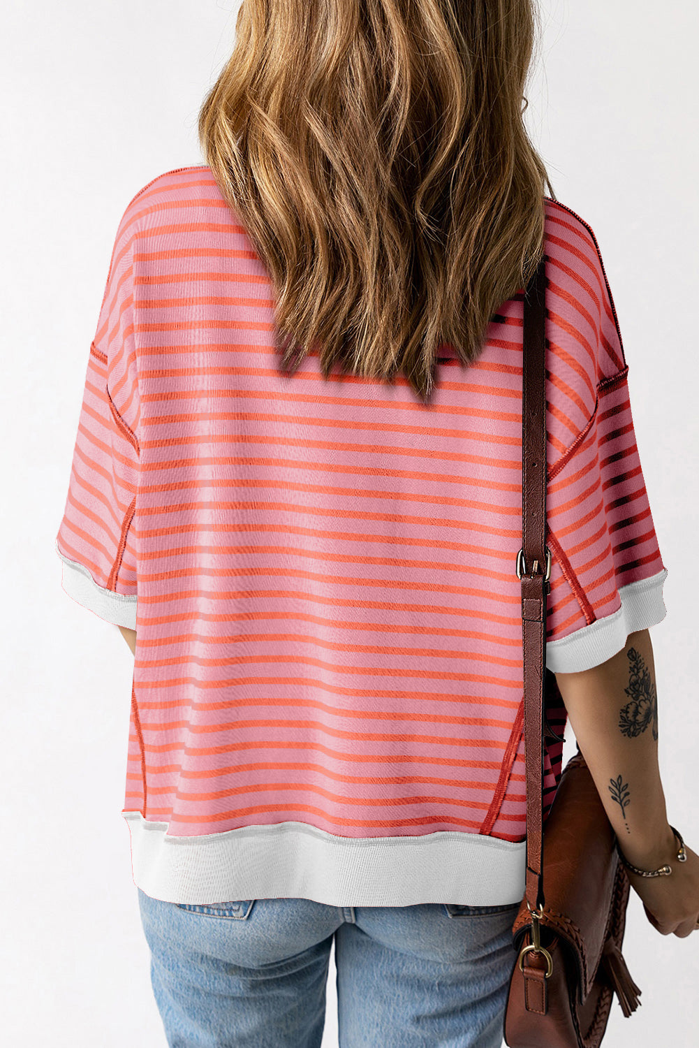 Stripe Colorblock Drop Sleeve Oversized T Shirt