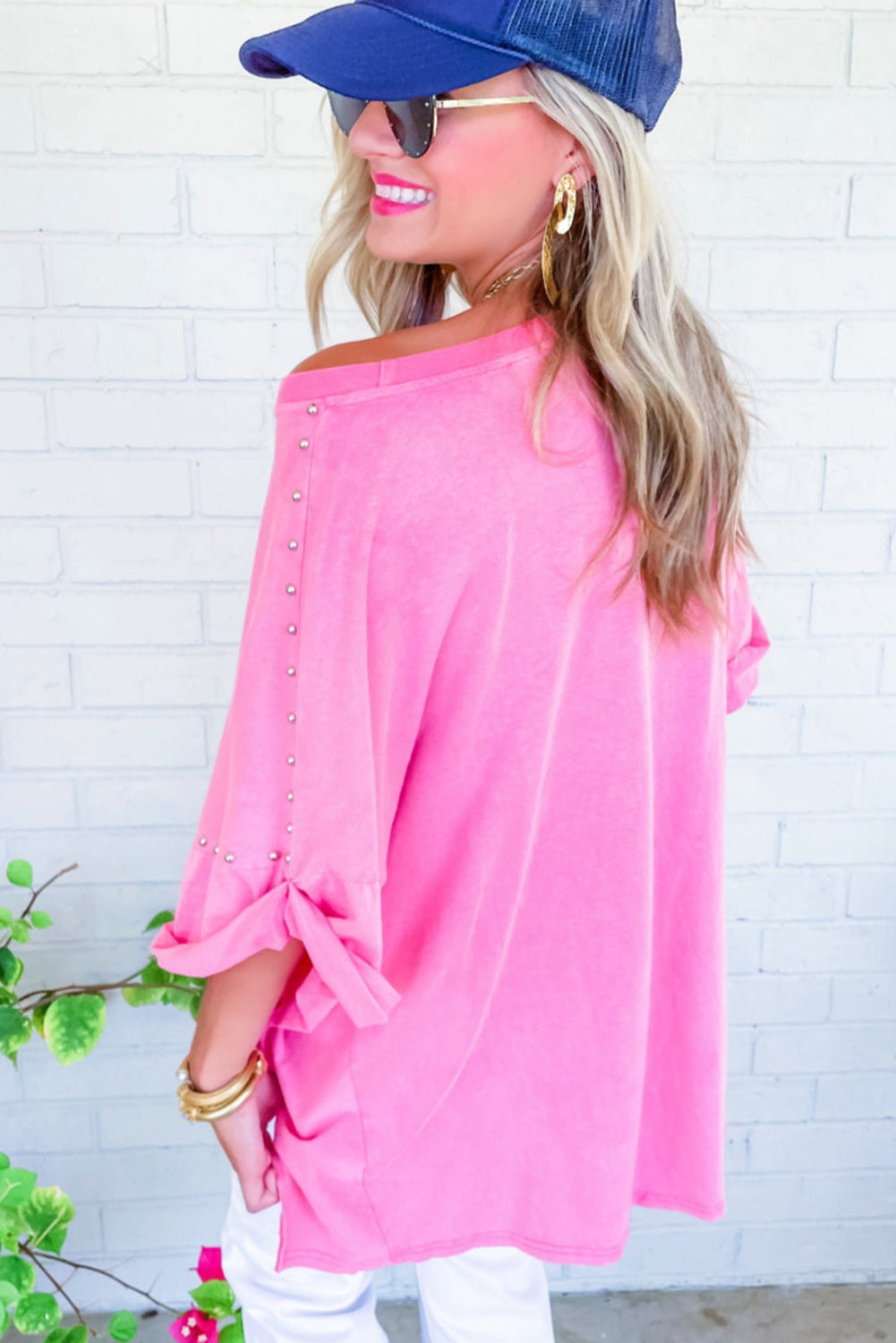 Bonbon Studded Batwing Sleeve Oversized Tee