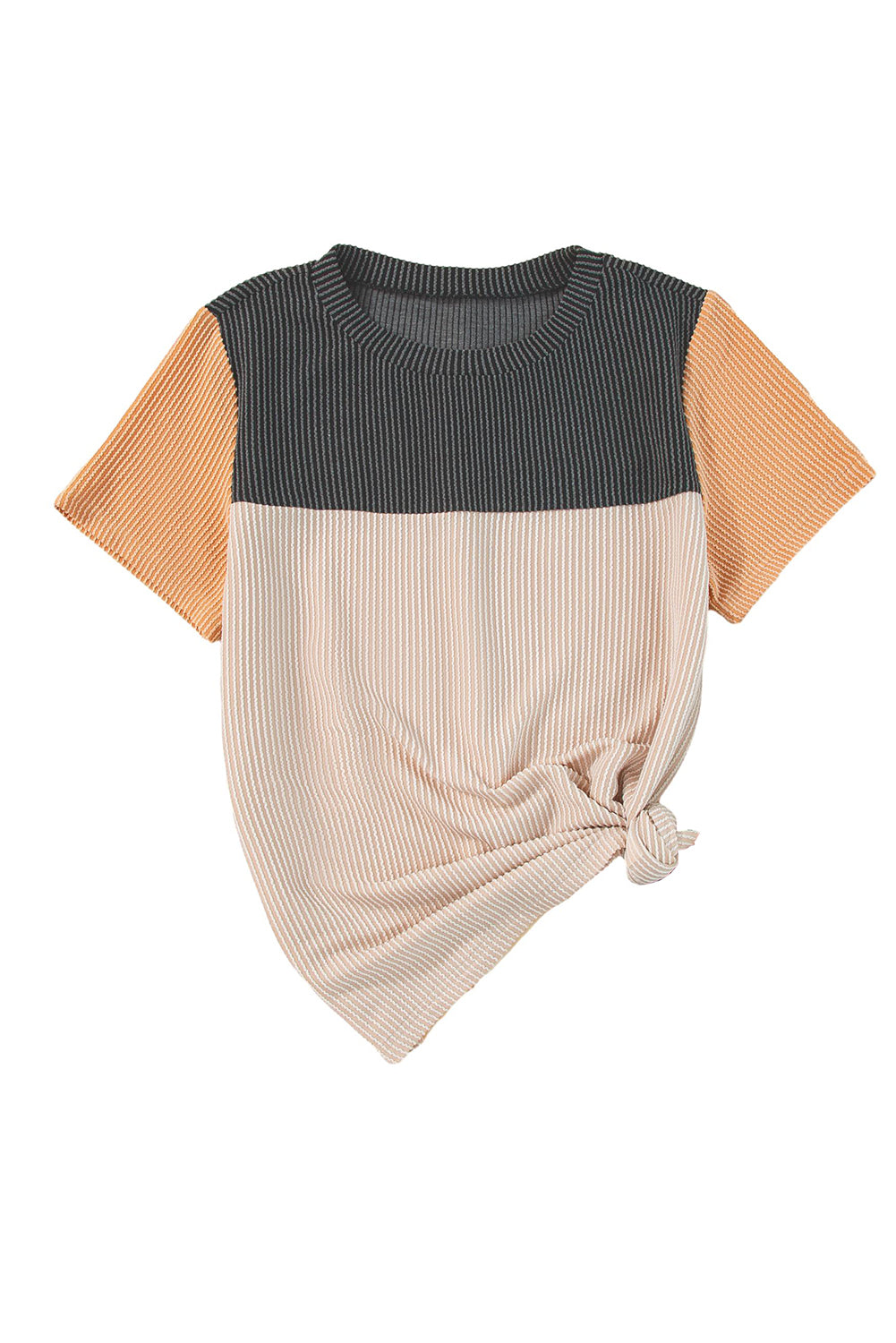 Ribbed Textured Colorblock T Shirt