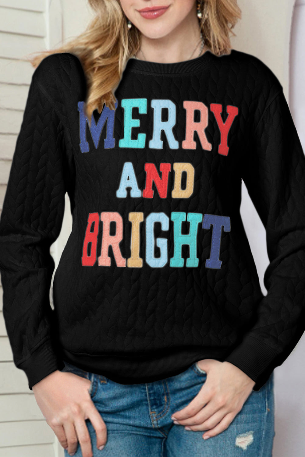 Blackish Green Merry And Bright Quilted Sweatshirt