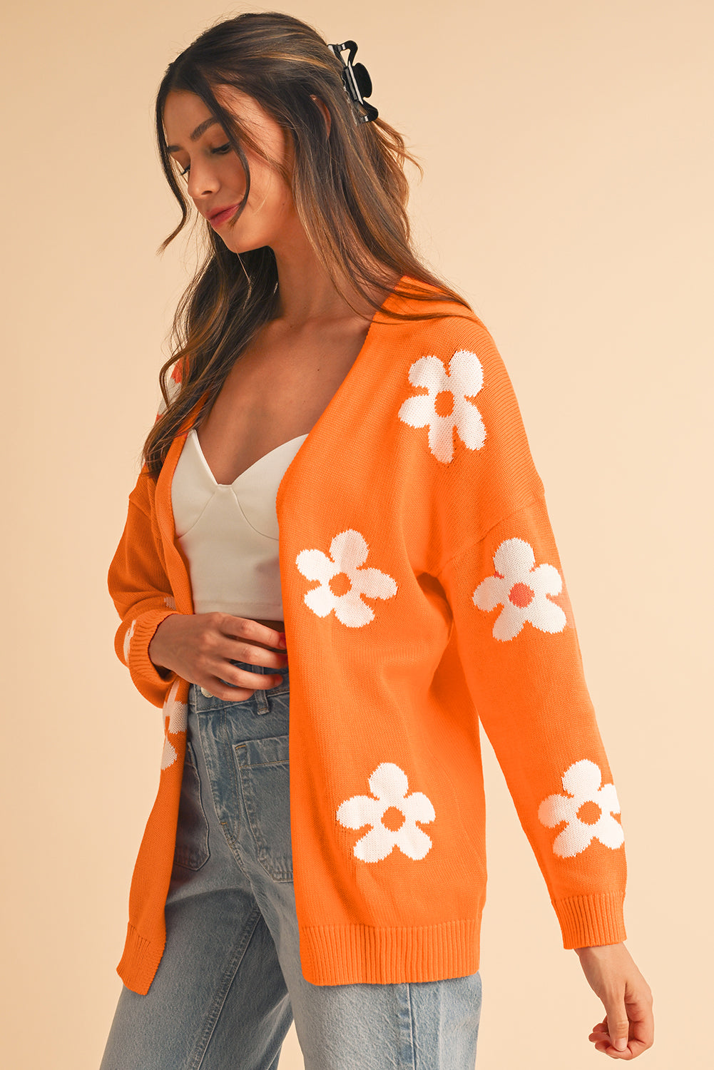 60s Vintage Flower Drop Shoulder Cardigan