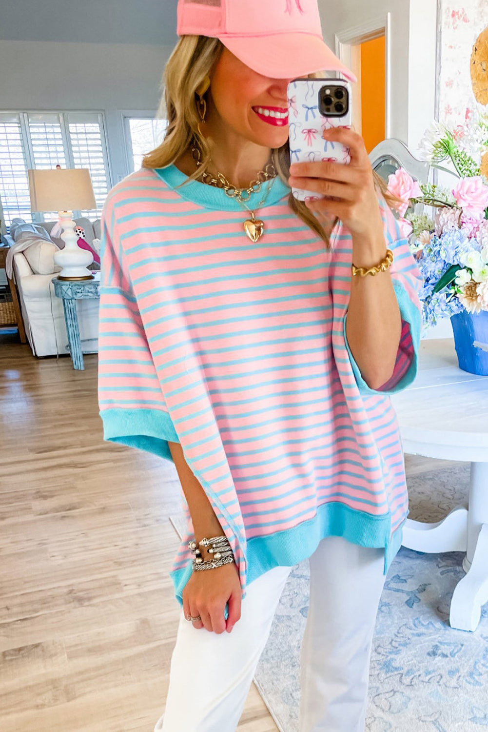 Stripe Colorblock Drop Sleeve Oversized T Shirt