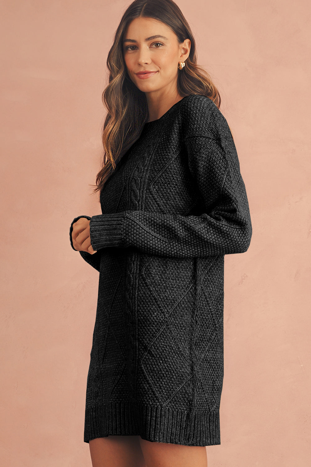 Knit Drop Shoulder Loose Fit Sweater Dress