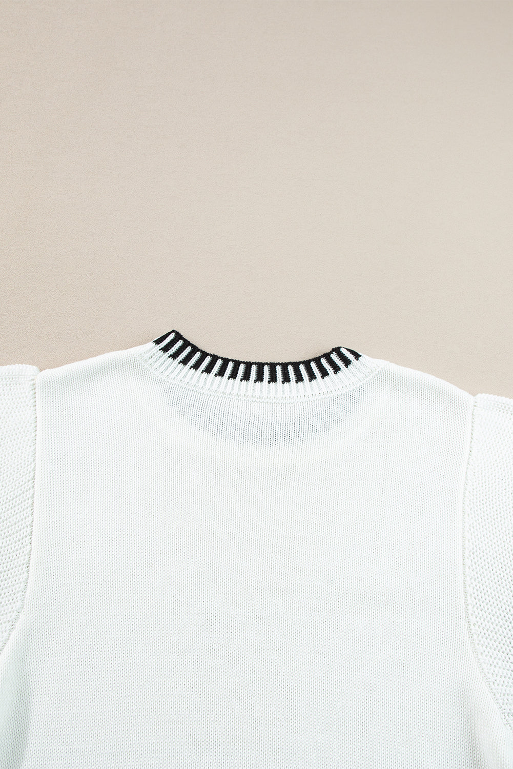 White Contrast Trim Round Neck Batwing Sleeve Knitted T Shirt