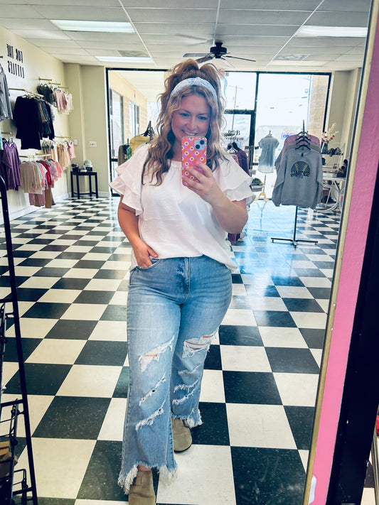 White Flutter Sleeve Top