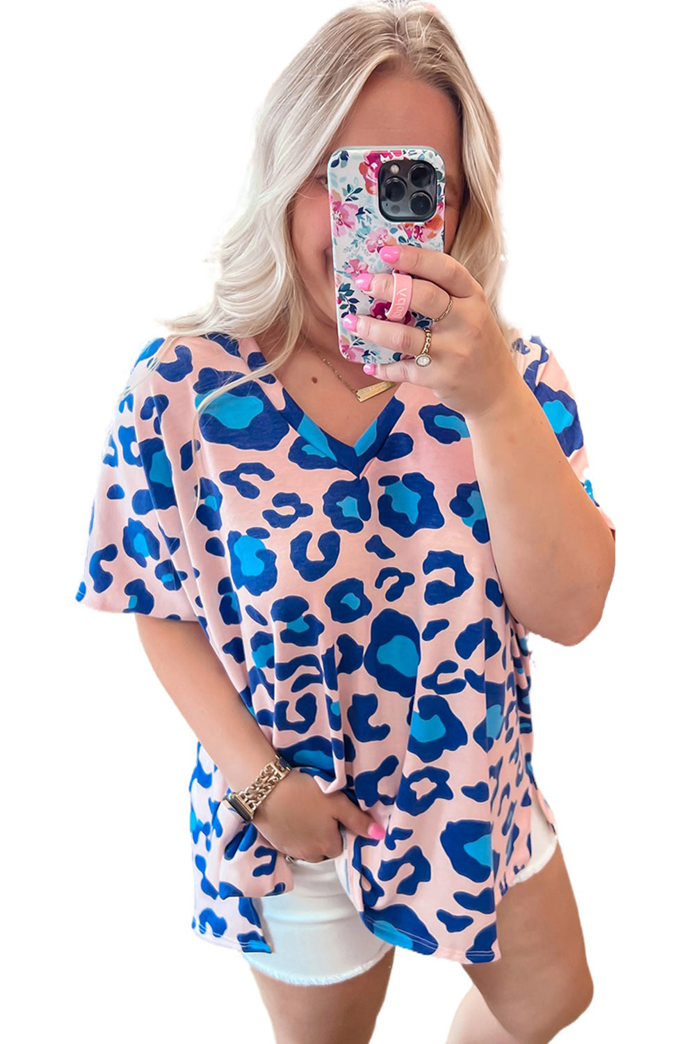 Leopard Print V Neck Plus Size Tee