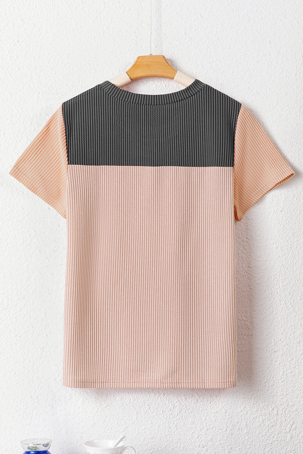 Ribbed Textured Colorblock T Shirt