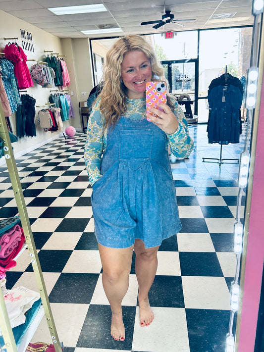 Mineral Washed Denim Overall Romper