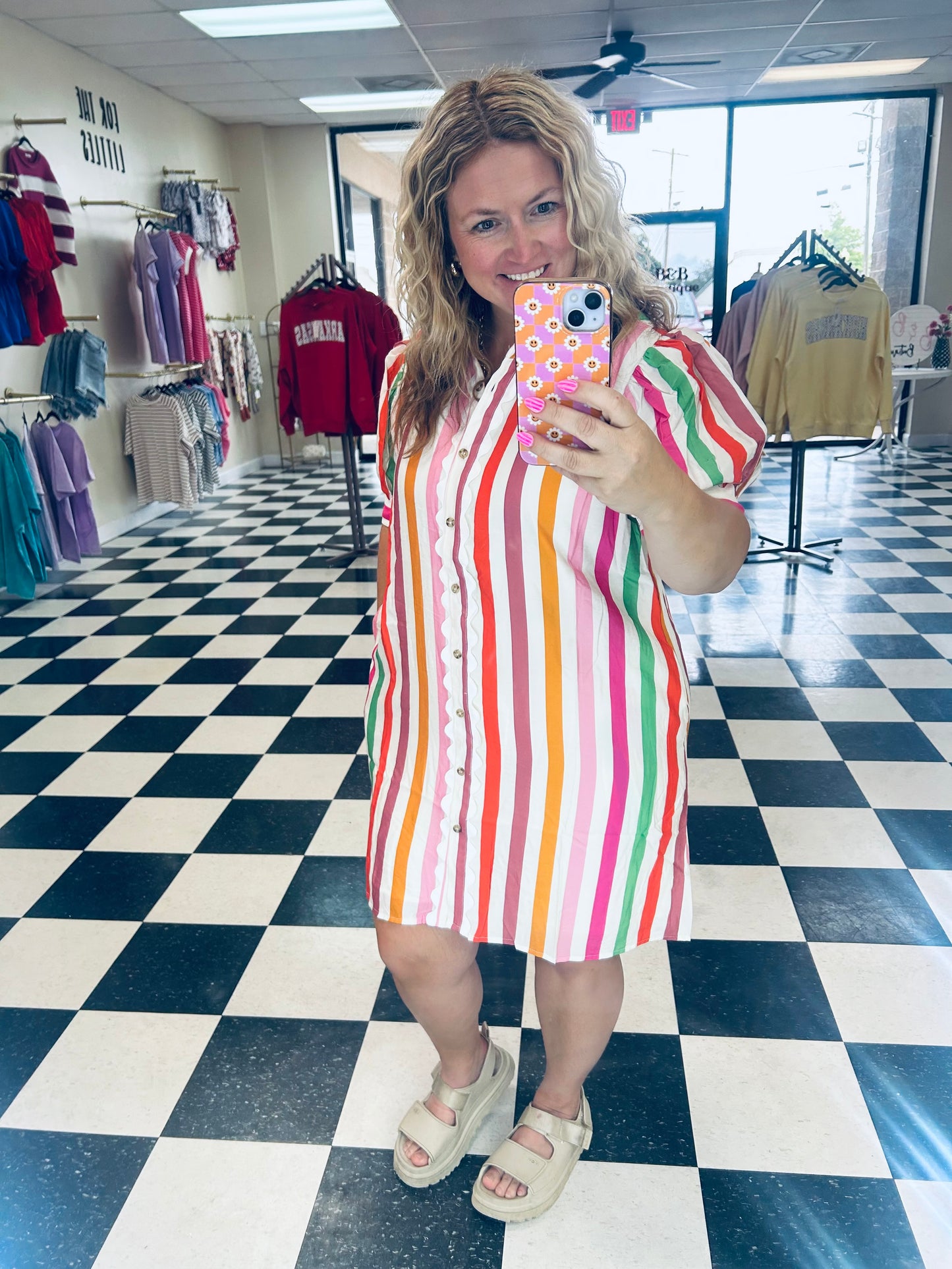 RAINBOW STRIPED BUTTON DOWN SHIRT DRESS
