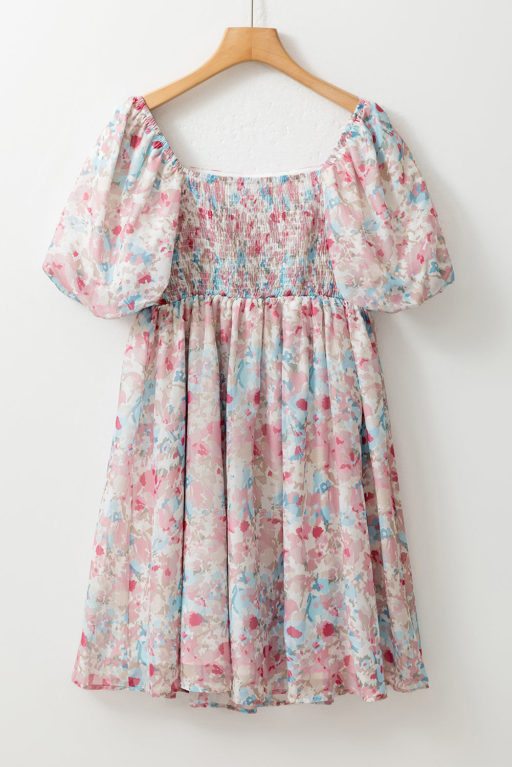 Floral Lantern Sleeve Square Neck Ruffled Mini Dress