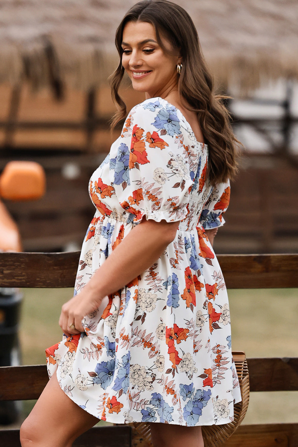 White Floral Smocked Dress