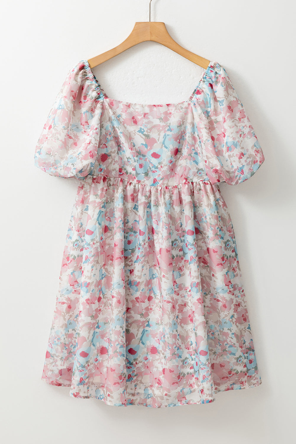 Floral Lantern Sleeve Square Neck Ruffled Mini Dress