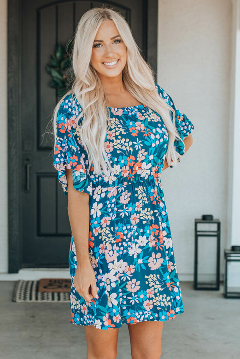 Bohemian Floral Print Off Shoulder Short Dress