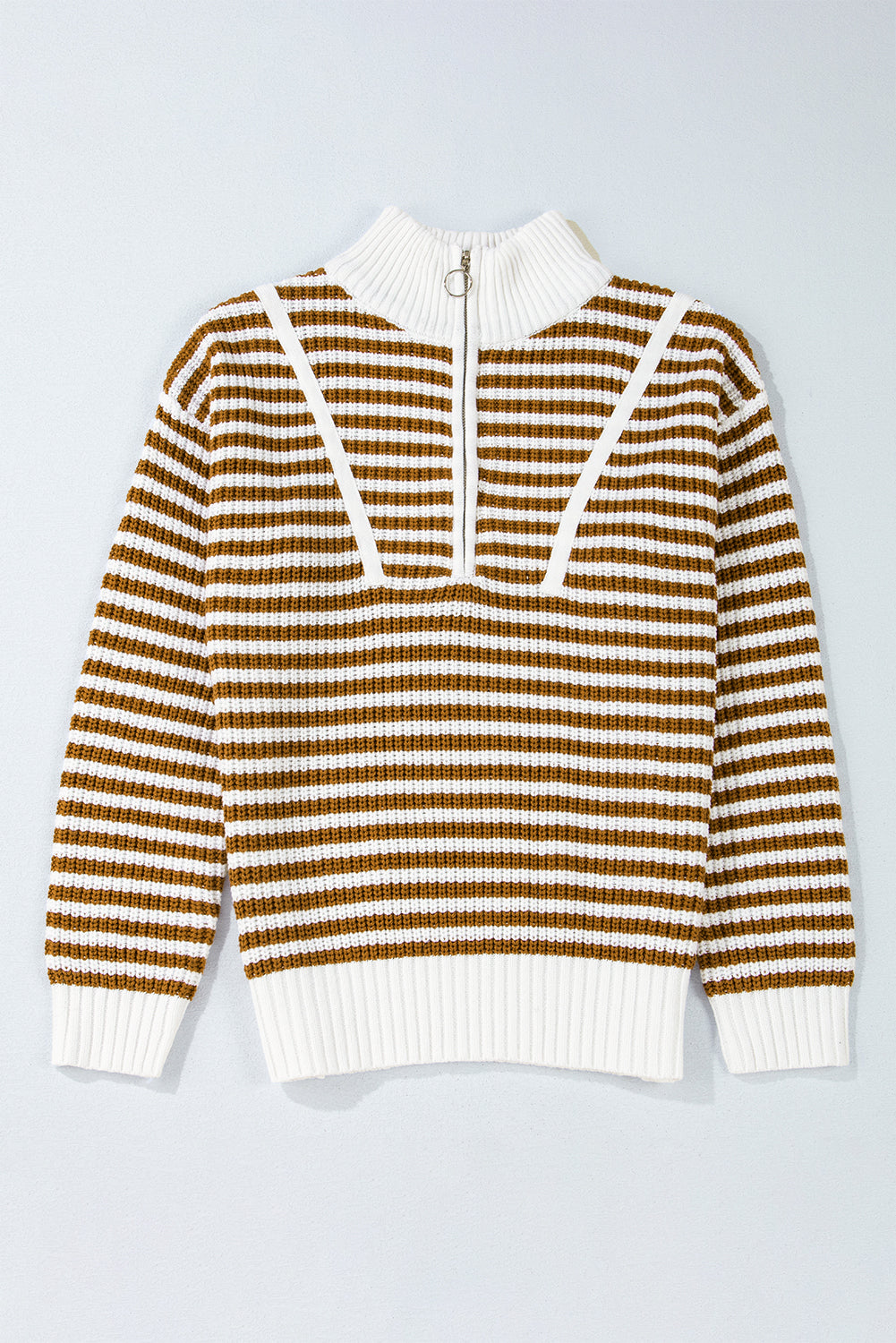 Striped Zip Up Collar Drop Sleeve Sweater