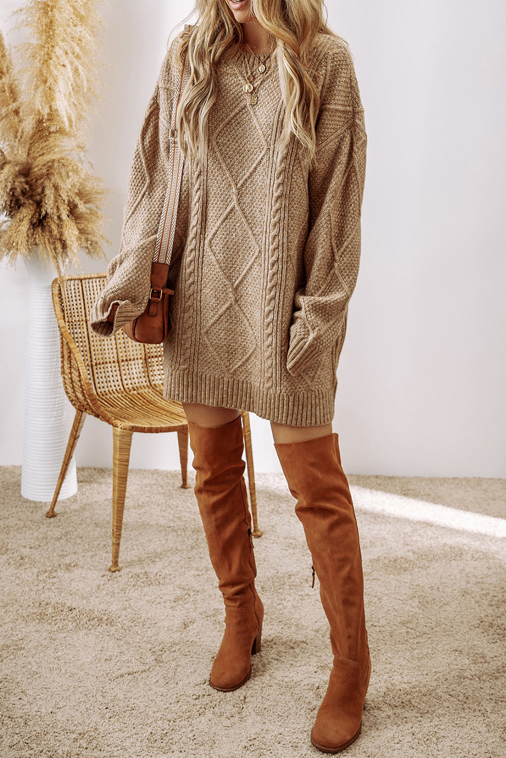 Knit Drop Shoulder Loose Fit Sweater Dress