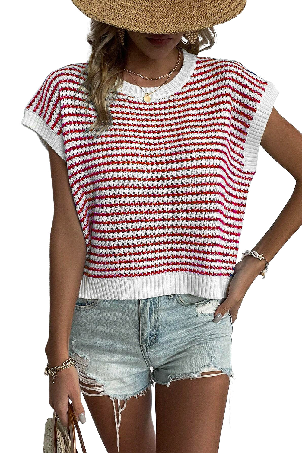 Black Stripe Contrast Trim Knit Dolman Top