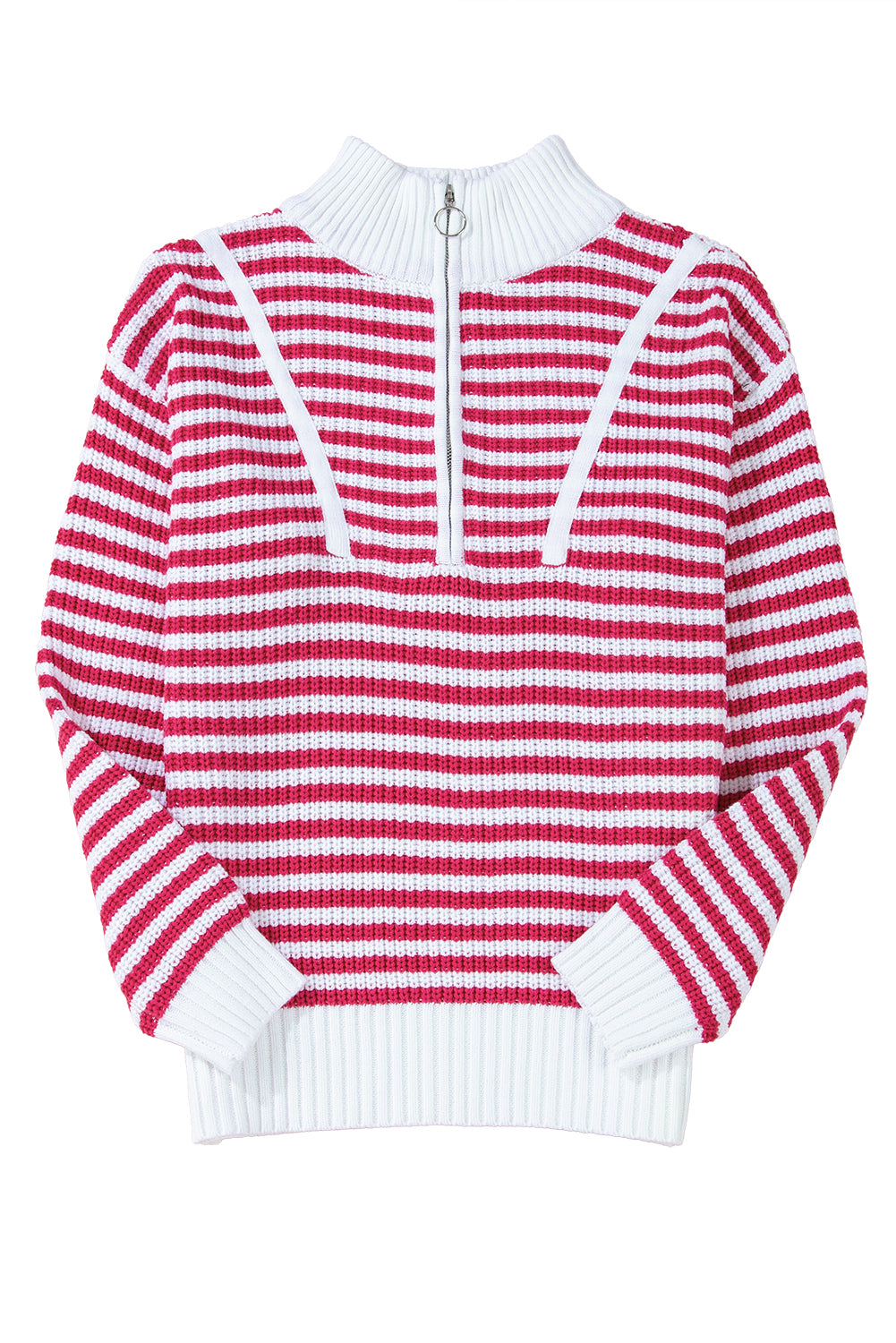 Striped Zip Up Collar Drop Sleeve Sweater