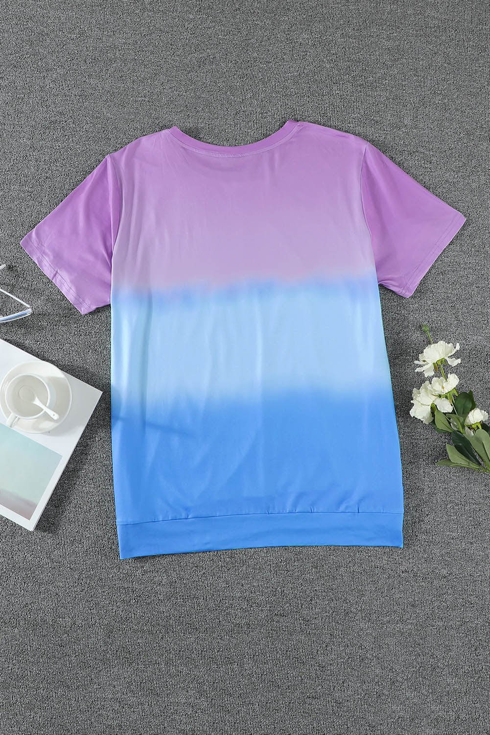 Purple Casual Crew Neck Tie-dye Colorblock Plus Size Tee