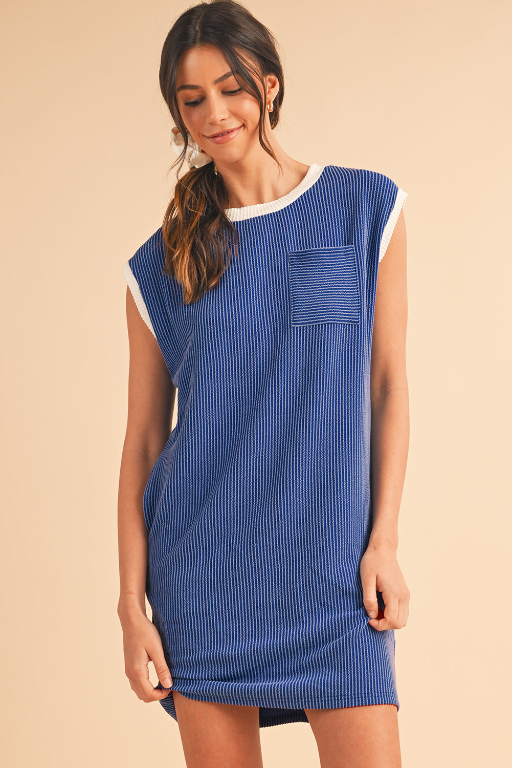 Sail Blue Cap Sleeve Ribbed T-Shirt Dress