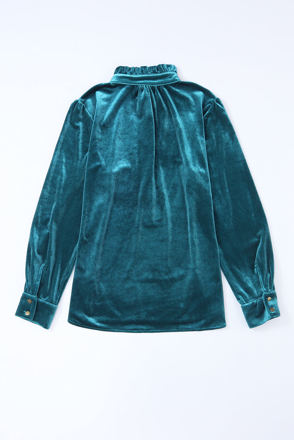 Blackish Green Frilled Neck Buttoned Front Velvet Top