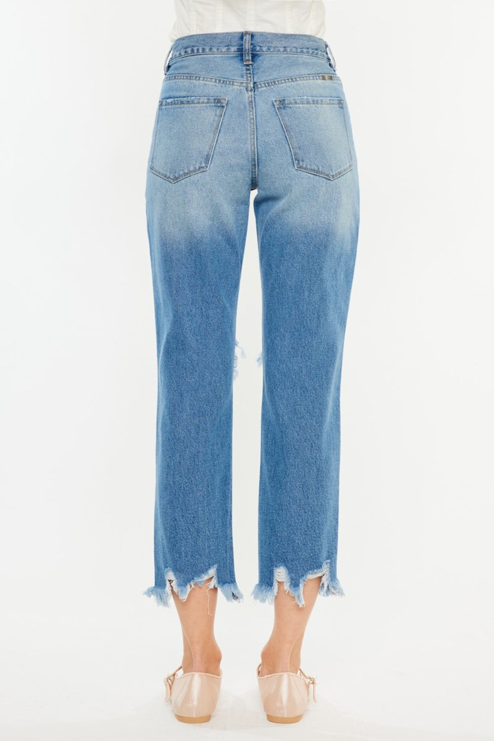 Kancan Distressed Frayed Hem Cropped Jeans