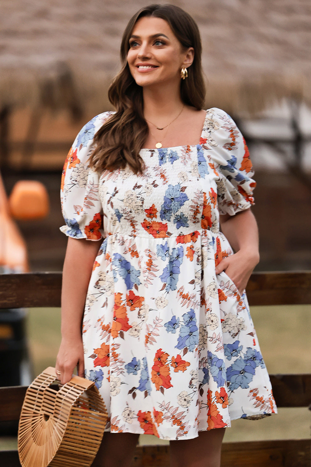 White Floral Smocked Dress