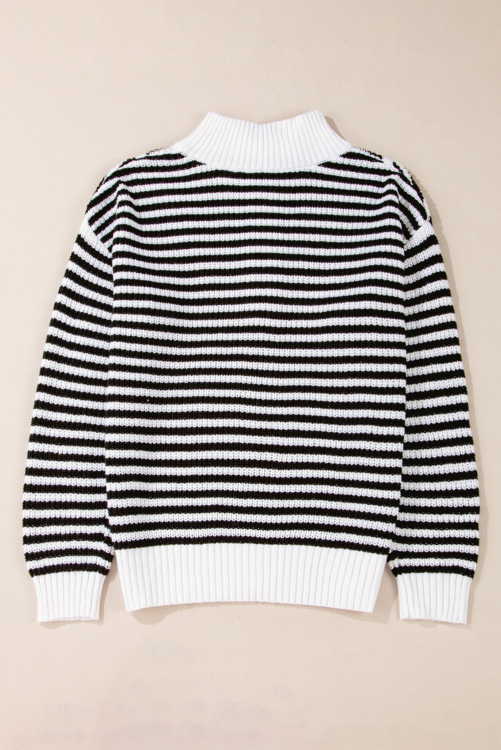 Striped Zip Up Collar Drop Sleeve Sweater