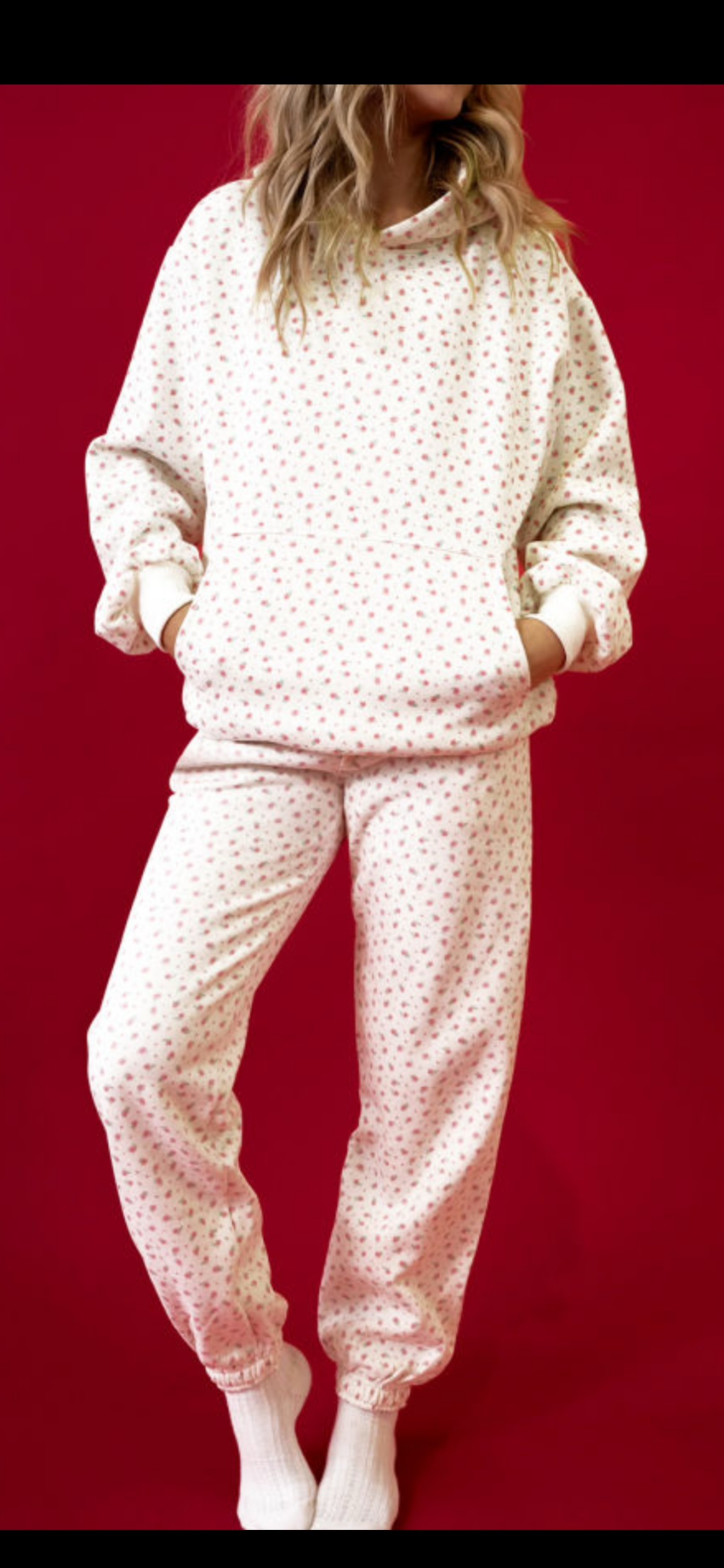 Ivory/Pink Floral Sweatshirt/Pants Set