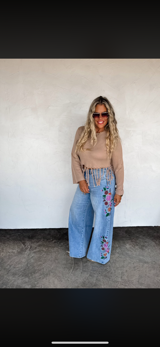 PREORDER- 2nd CUT- EVIE FLORAL EMBROIDERED JEANS-ETA