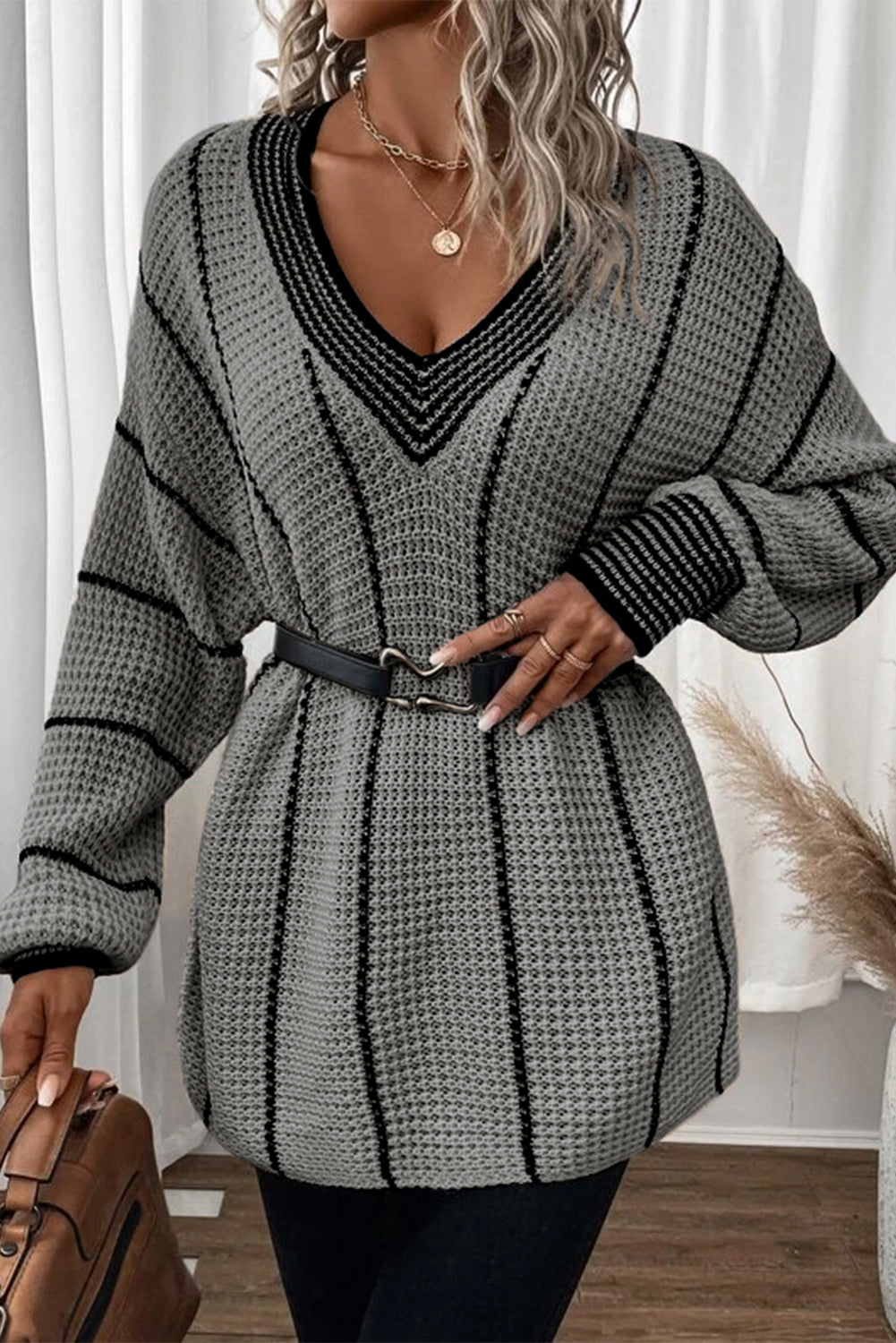 V Neck Loose Tunic Sweater