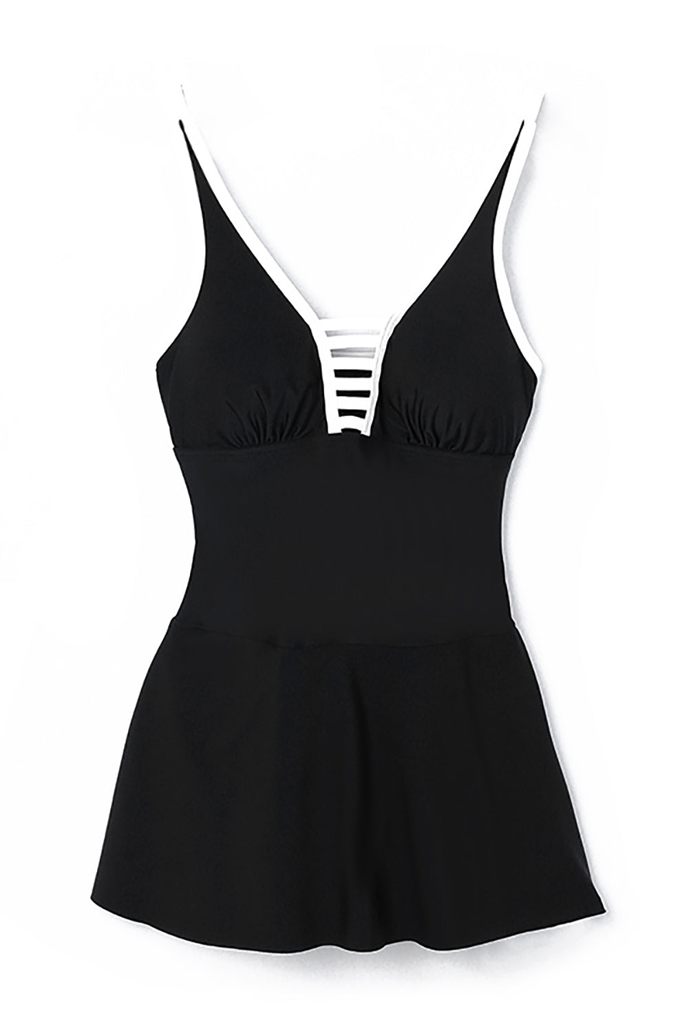 Black Strappy V Neck Backless One Piece Swimdress