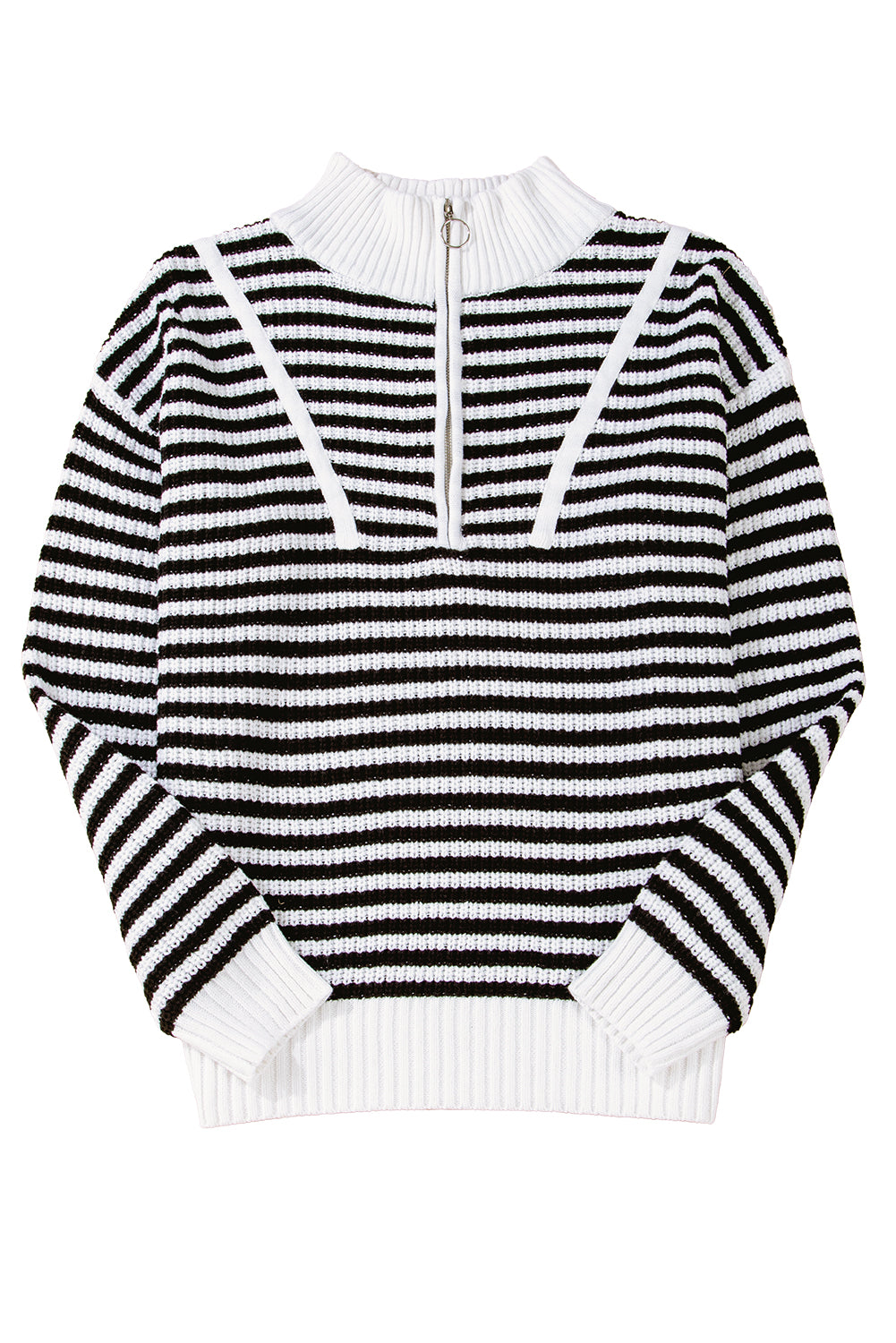 Striped Zip Up Collar Drop Sleeve Sweater